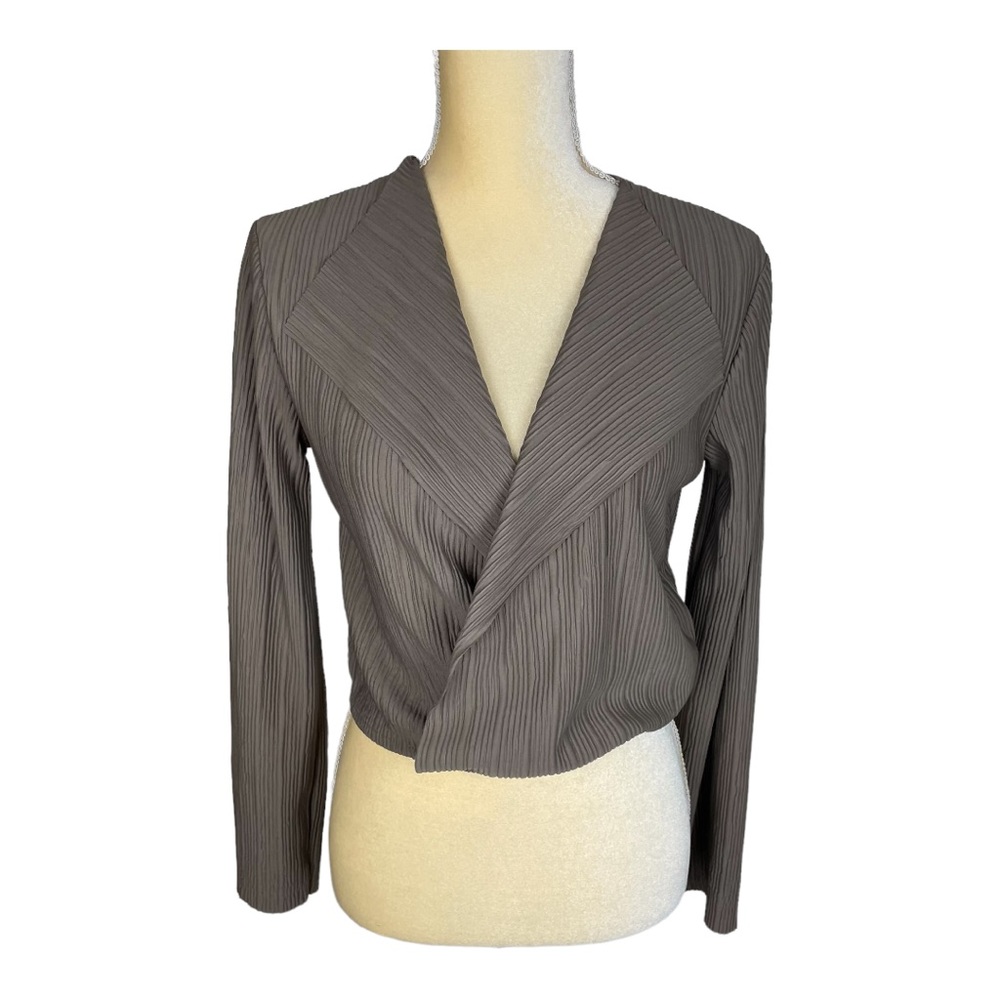 Zara Taupe Pleated Long-Sleeve Crop Top